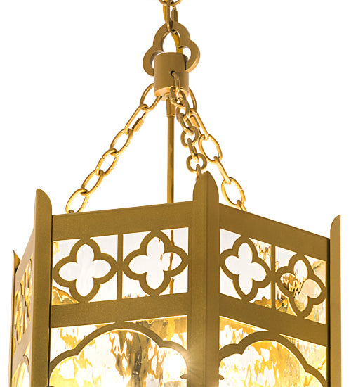 Meyda Lighting Church 36" 13-Light Goldtastic Pendant Light With Clear Water Art Shade Glass