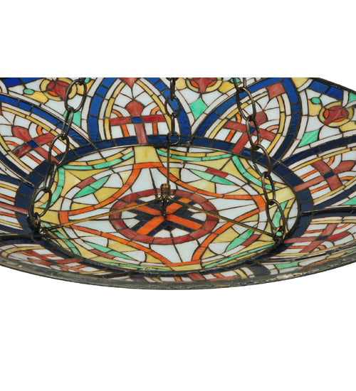 Meyda Lighting Church Dome 24" 4-Light Mahogany Bronze Inverted Pendant Light With Multi-Colored Shade Glass