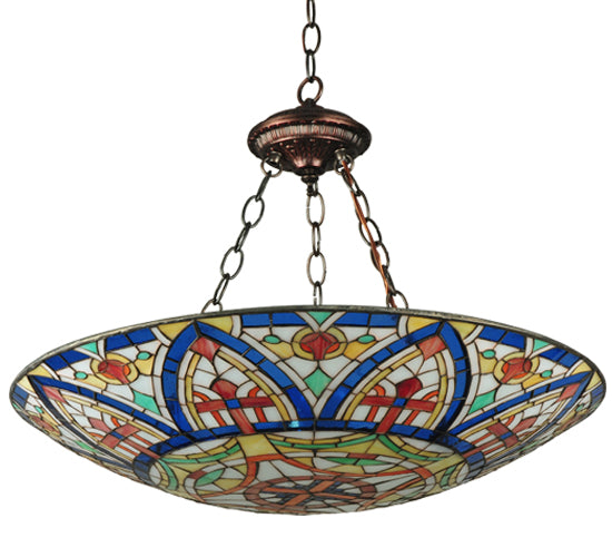 Meyda Lighting Church Dome 24" 4-Light Mahogany Bronze Inverted Pendant Light With Multi-Colored Shade Glass