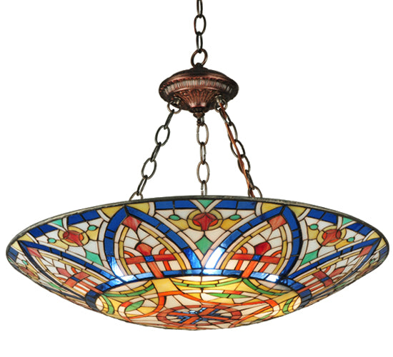 Meyda Lighting Church Dome 24" 4-Light Mahogany Bronze Inverted Pendant Light With Multi-Colored Shade Glass