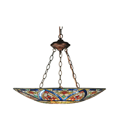 Meyda Lighting Church Dome 24" 4-Light Mahogany Bronze Inverted Pendant Light With Multi-Colored Shade Glass