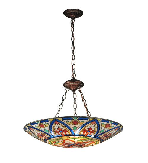 Meyda Lighting Church Dome 24" 4-Light Mahogany Bronze Inverted Pendant Light With Multi-Colored Shade Glass