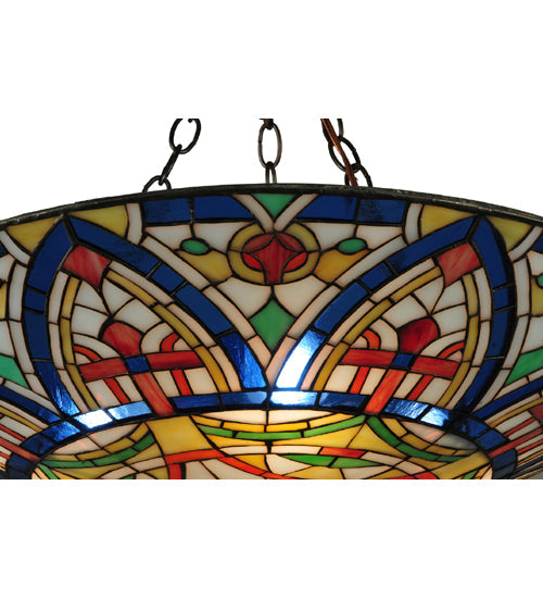 Meyda Lighting Church Dome 24" 4-Light Mahogany Bronze Inverted Pendant Light With Multi-Colored Shade Glass