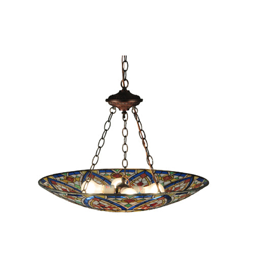 Meyda Lighting Church Dome 24" 4-Light Mahogany Bronze Inverted Pendant Light With Multi-Colored Shade Glass
