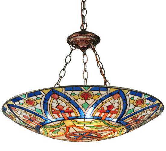 Meyda Lighting Church Dome 24" 4-Light Mahogany Bronze Inverted Pendant Light With Multi-Colored Shade Glass