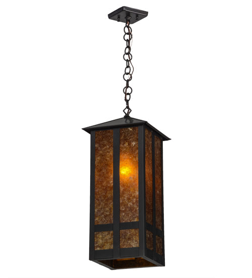 Meyda Lighting Church Street 14" Craftsman Brown Pendant Light With Amber Mica Shade Glass