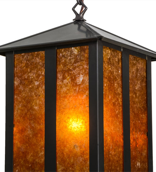 Meyda Lighting Church Street 14" Craftsman Brown Pendant Light With Amber Mica Shade Glass