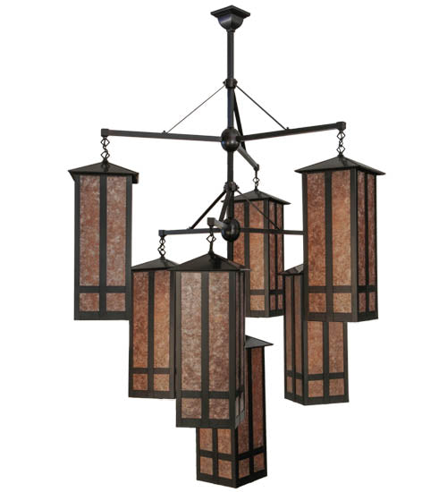 Meyda Lighting Church Street 47" 7-Light Craftsman Brown Chandelier With Silver Mica Shade Glass