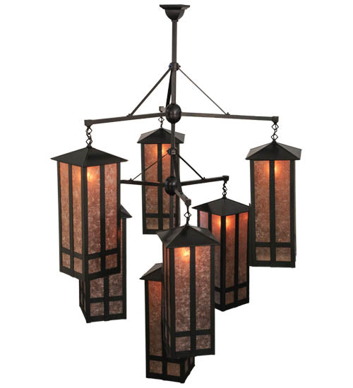 Meyda Lighting Church Street 47" 7-Light Craftsman Brown Chandelier With Silver Mica Shade Glass