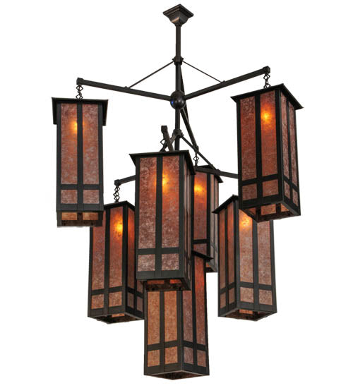 Meyda Lighting Church Street 47" 7-Light Craftsman Brown Chandelier With Silver Mica Shade Glass