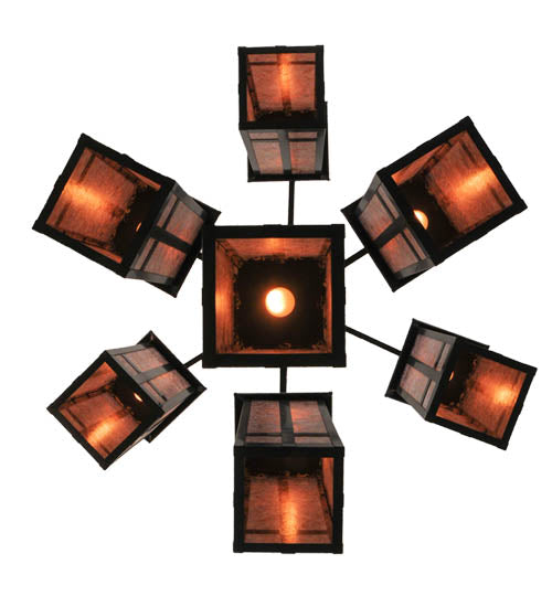 Meyda Lighting Church Street 47" 7-Light Craftsman Brown Chandelier With Silver Mica Shade Glass