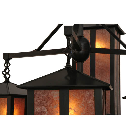 Meyda Lighting Church Street 47" 7-Light Craftsman Brown Chandelier With Silver Mica Shade Glass