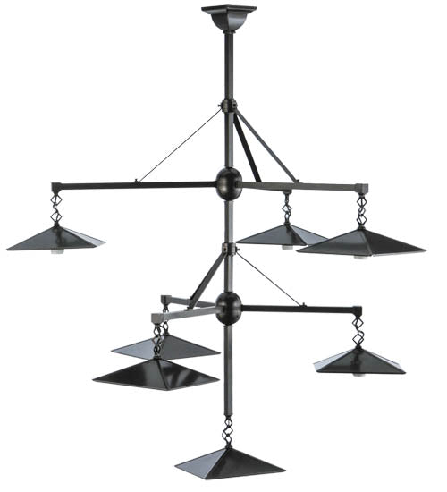 Meyda Lighting Church Street 47" 7-Light Craftsman Brown Chandelier With Silver Mica Shade Glass