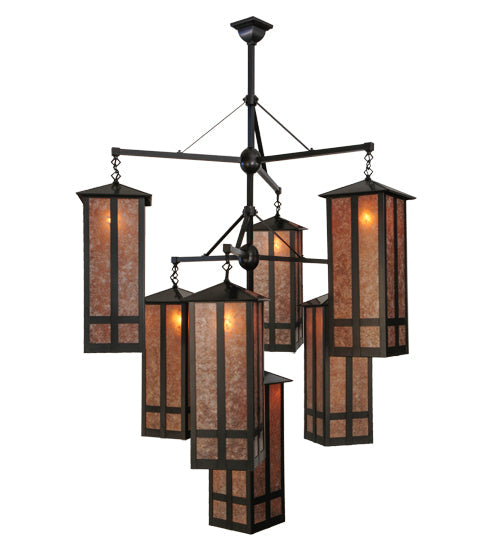 Meyda Lighting Church Street 47" 7-Light Craftsman Brown Chandelier With Silver Mica Shade Glass