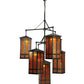 Meyda Lighting Church Street 58" 7-Light Craftsman Brown Chandelier With Amber Mica Shade Glass