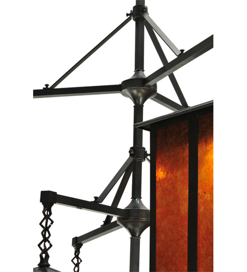 Meyda Lighting Church Street 58" 7-Light Craftsman Brown Chandelier With Amber Mica Shade Glass