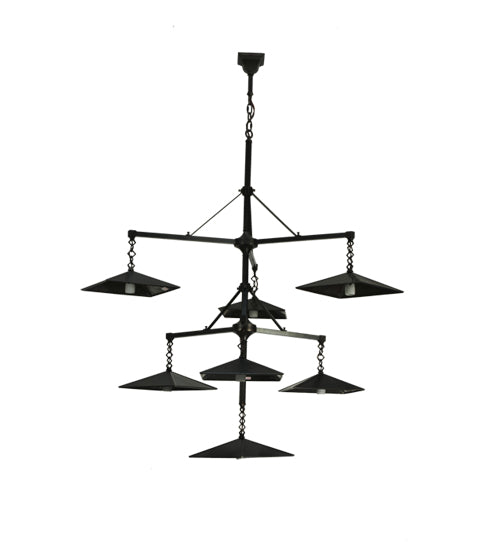 Meyda Lighting Church Street 58" 7-Light Craftsman Brown Chandelier With Amber Mica Shade Glass