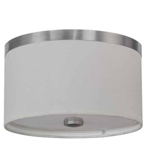 Meyda Lighting Cilindro 10" 2-Light Nickel Flush Mount Light With White Eggshell Fabric & Statuario Idalight Shade