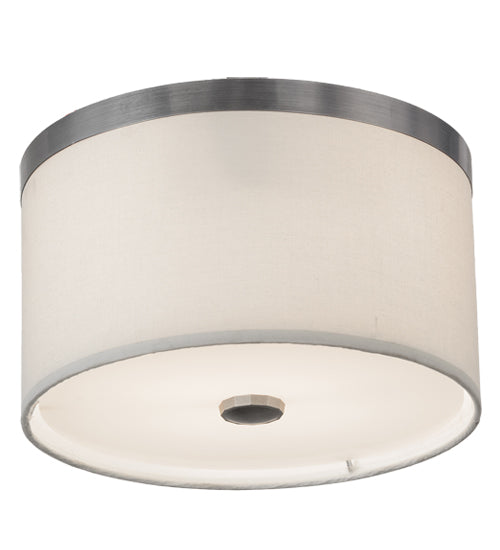 Meyda Lighting Cilindro 10" 2-Light Nickel Flush Mount Light With White Eggshell Fabric & Statuario Idalight Shade