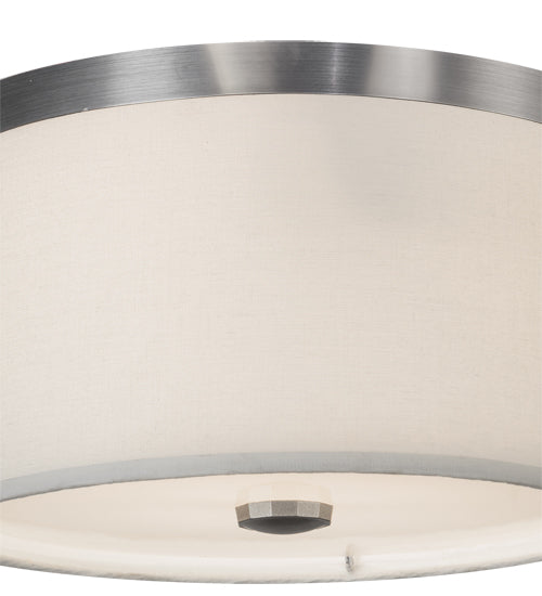 Meyda Lighting Cilindro 10" 2-Light Nickel Flush Mount Light With White Eggshell Fabric & Statuario Idalight Shade