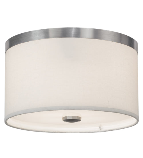 Meyda Lighting Cilindro 10" 2-Light Nickel Flush Mount Light With White Eggshell Fabric & Statuario Idalight Shade