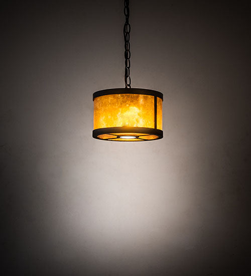 Meyda Lighting Cilindro 10" 3-Light Oil Rubbed Bronze Pendant Light With Amber Mica Shade Glass