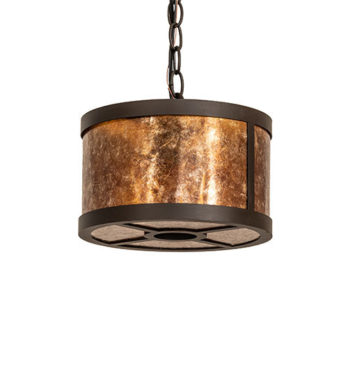 Meyda Lighting Cilindro 10" 3-Light Oil Rubbed Bronze Pendant Light With Amber Mica Shade Glass