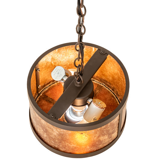 Meyda Lighting Cilindro 10" 3-Light Oil Rubbed Bronze Pendant Light With Amber Mica Shade Glass
