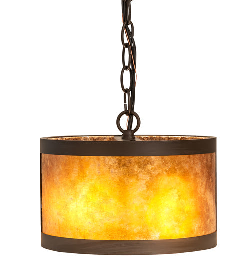 Meyda Lighting Cilindro 10" 3-Light Oil Rubbed Bronze Pendant Light With Amber Mica Shade Glass