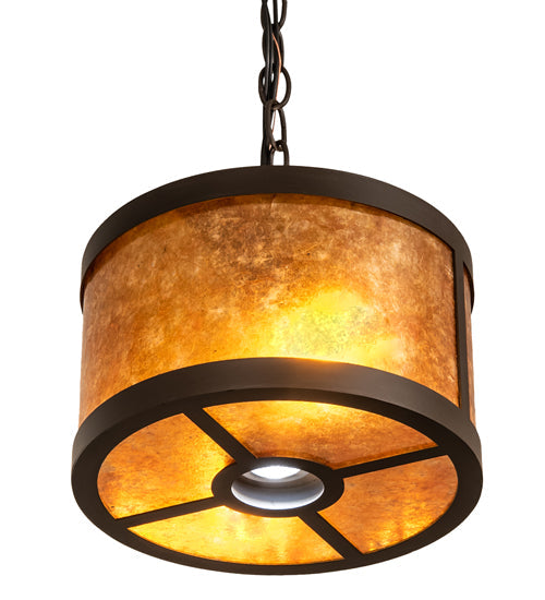 Meyda Lighting Cilindro 10" 3-Light Oil Rubbed Bronze Pendant Light With Amber Mica Shade Glass