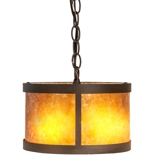 Meyda Lighting Cilindro 10" 3-Light Oil Rubbed Bronze Pendant Light With Amber Mica Shade Glass