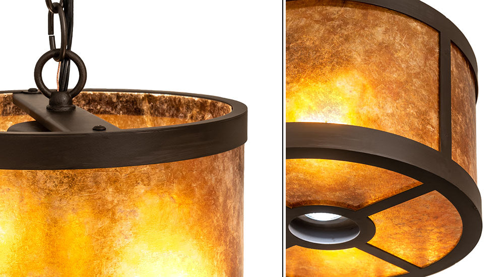 Meyda Lighting Cilindro 10" 3-Light Oil Rubbed Bronze Pendant Light With Amber Mica Shade Glass