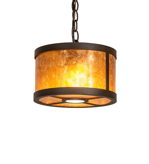 Meyda Lighting Cilindro 10" 3-Light Oil Rubbed Bronze Pendant Light With Amber Mica Shade Glass