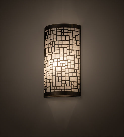Meyda Lighting Cilindro 10" Antique Brass Deco Wall Sconce With Off White Textrene Shade