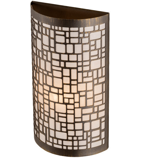Meyda Lighting Cilindro 10" Antique Brass Deco Wall Sconce With Off White Textrene Shade