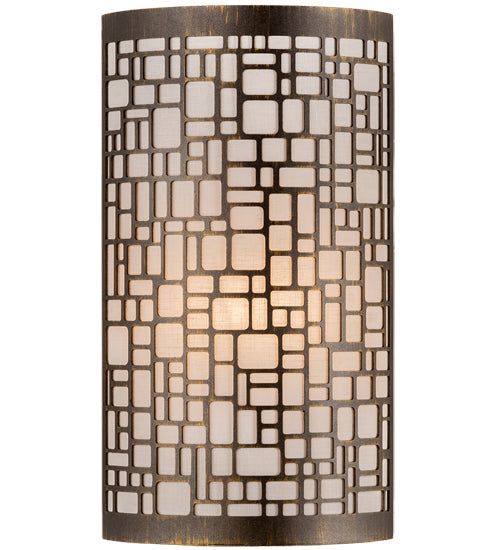 Meyda Lighting Cilindro 10" Antique Brass Deco Wall Sconce With Off White Textrene Shade