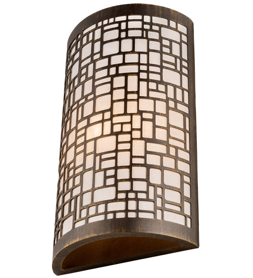 Meyda Lighting Cilindro 10" Antique Brass Deco Wall Sconce With Off White Textrene Shade