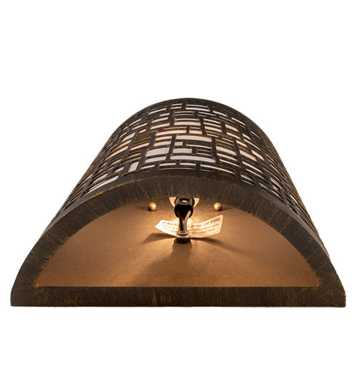 Meyda Lighting Cilindro 10" Antique Brass Deco Wall Sconce With Off White Textrene Shade
