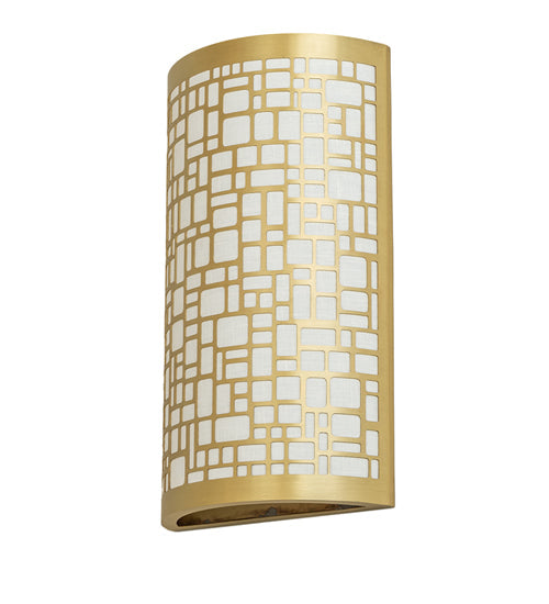 Meyda Lighting Cilindro 10" Brushed Brass Deco Wall Sconce With Off White Textrene Shade