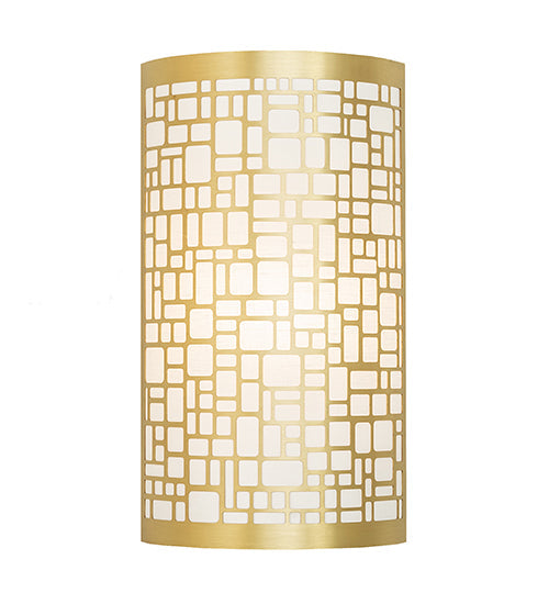 Meyda Lighting Cilindro 10" Brushed Brass Deco Wall Sconce With Off White Textrene Shade