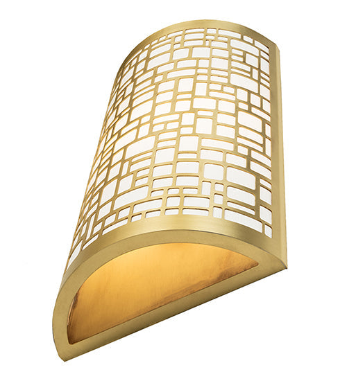 Meyda Lighting Cilindro 10" Brushed Brass Deco Wall Sconce With Off White Textrene Shade