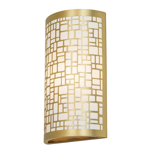 Meyda Lighting Cilindro 10" Brushed Brass Deco Wall Sconce With Off White Textrene Shade