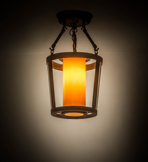Meyda Lighting Cilindro 10" Gilded Tobacco Tapered Semi-flush Mount Light With Gilded Tobacco Shade Glass