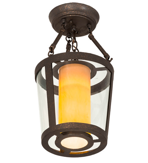 Meyda Lighting Cilindro 10" Gilded Tobacco Tapered Semi-flush Mount Light With Gilded Tobacco Shade Glass