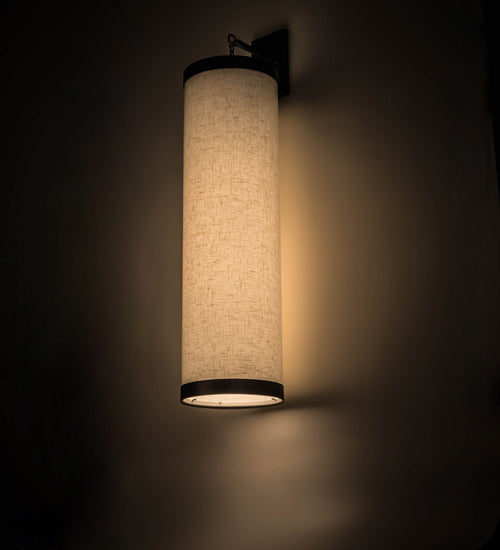 Meyda Lighting Cilindro 10" Gunmetal Hanging Wall Sconce With Off White Textrene Shade