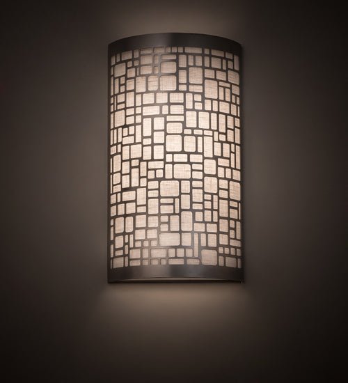 Meyda Lighting Cilindro 10" Nickel Deco Wall Sconce With Off White Textrene Shade