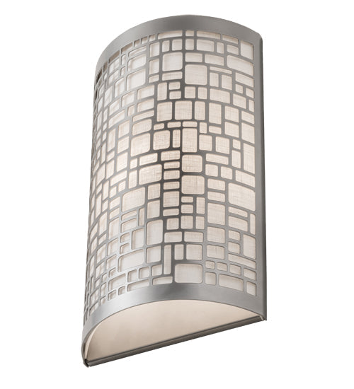 Meyda Lighting Cilindro 10" Nickel Deco Wall Sconce With Off White Textrene Shade