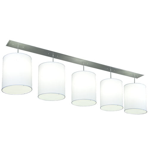 Meyda Lighting Cilindro 103" 5-Light Nickel Linear Pendant Light With White Textrene Shade