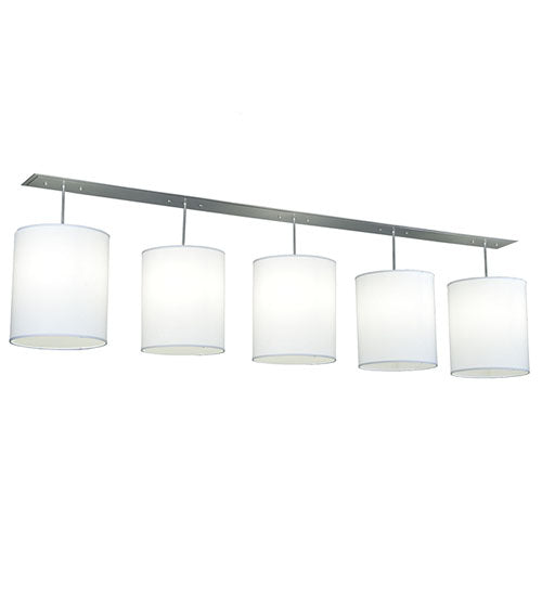 Meyda Lighting Cilindro 103" 5-Light Nickel Linear Pendant Light With White Textrene Shade