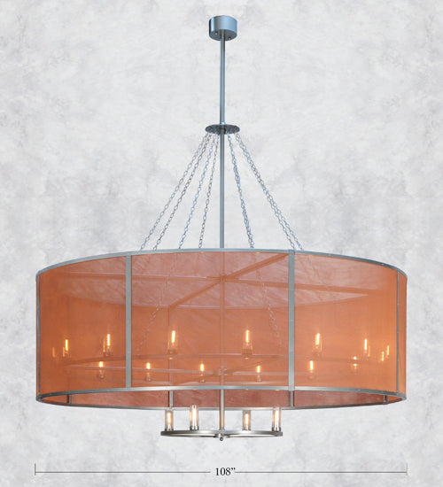 Meyda Lighting Cilindro 108" 20-Light Nickel Rame Chandelier With Copper Weave Texture Shade